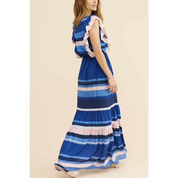 Anthropologie Especia Blue Pink Striped Zelanda Maxi Dress Size S Euro Summer - Picture 8 of 10